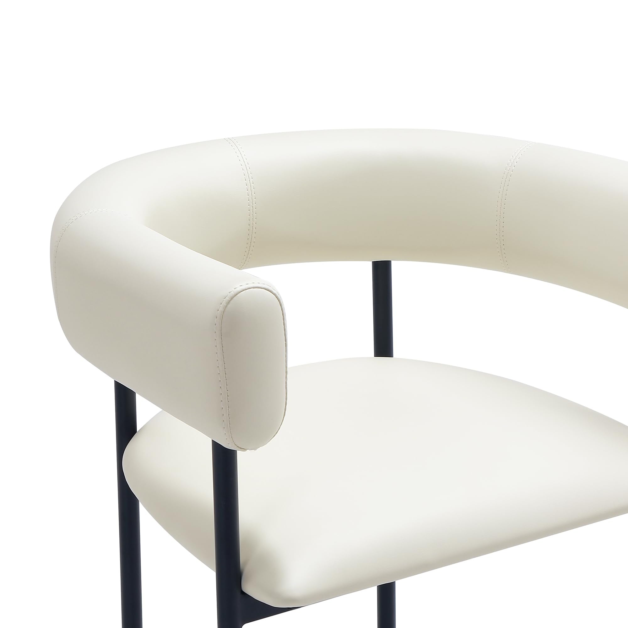 Manhattan Comfort Onda Counter Height Stools for Kitchen and Dining Room, Upholstered in Vegan Leather, Island Chairs with Metal Frame, Wraparound Design, Fully Assembled Furniture, Ivory