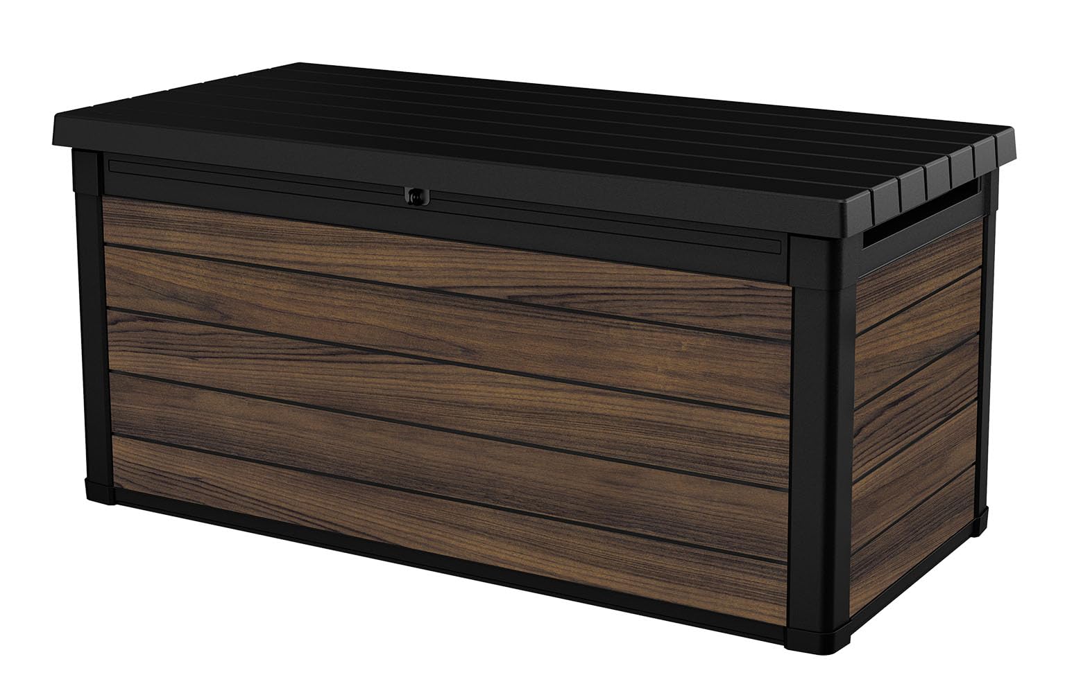 Keter Signature Collection 150 Gallon Resin Deck Box Organization and Storage for Patio Outdoor Cushions, Throw Pillows, Garden Tools and Pool Supplies, Rosewood