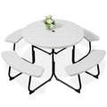 Best Choice Products 8-Person Outdoor Bench Patio Picnic Table, Circular w/ 4 Built-in Benches and Umbrella Hole, 2000lb Capacity - White