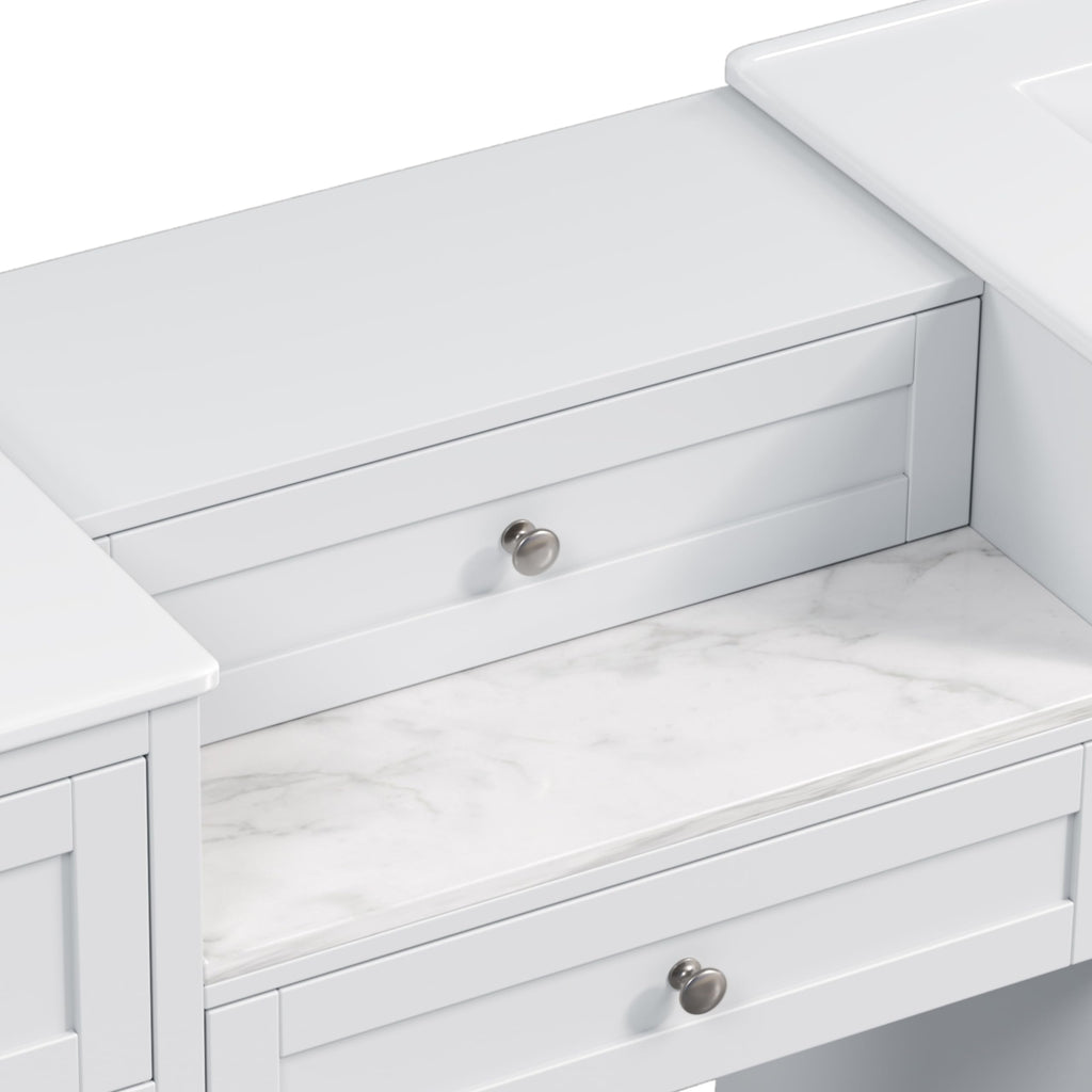 Merax 84" Double Sink Bathroom Vanity with Engineered Stone Countertop & 2 Ceramic Sinks,Large Storage Vanity with 6 Soft Close Drawers,Silver Metal Knobs for Master Bathroom,Family Bath,White
