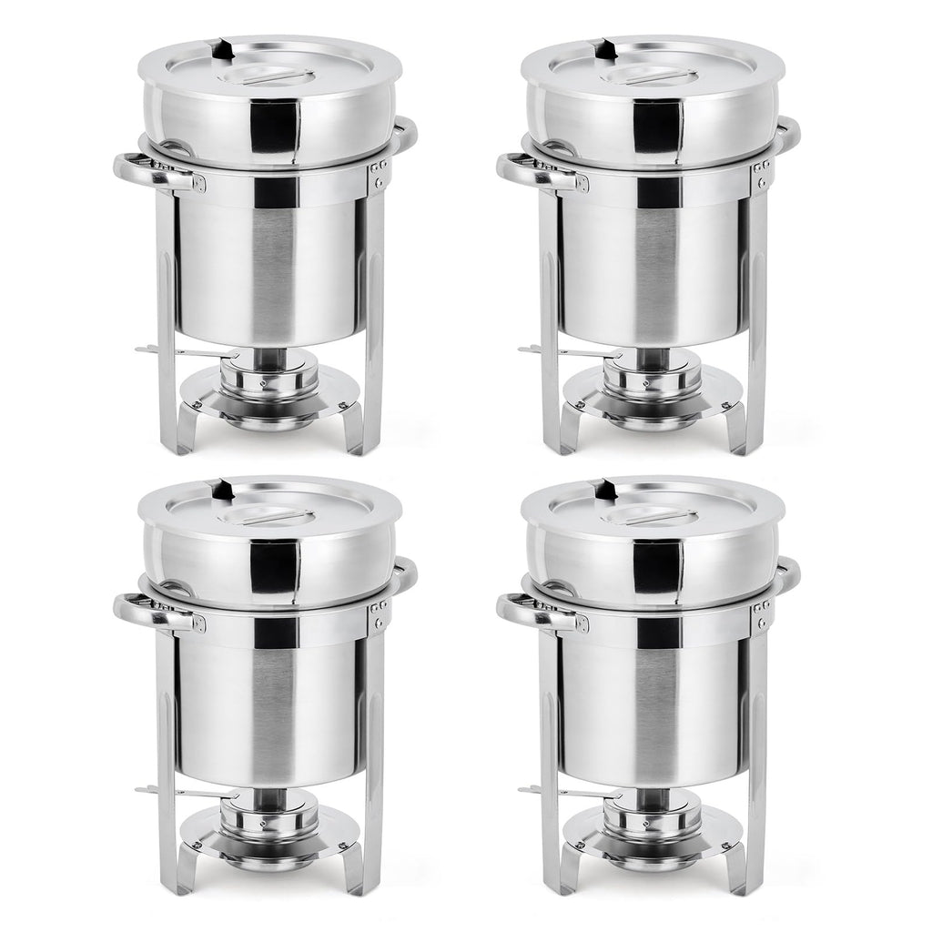 Commercial 11QT Soup Chafer Set, 4 Pack Stainless Steel Round Food Warmers Set with Pot, Notched Lids & Fuel Containers, Soup Warmers Ideal for Buffet Service & Event Catering