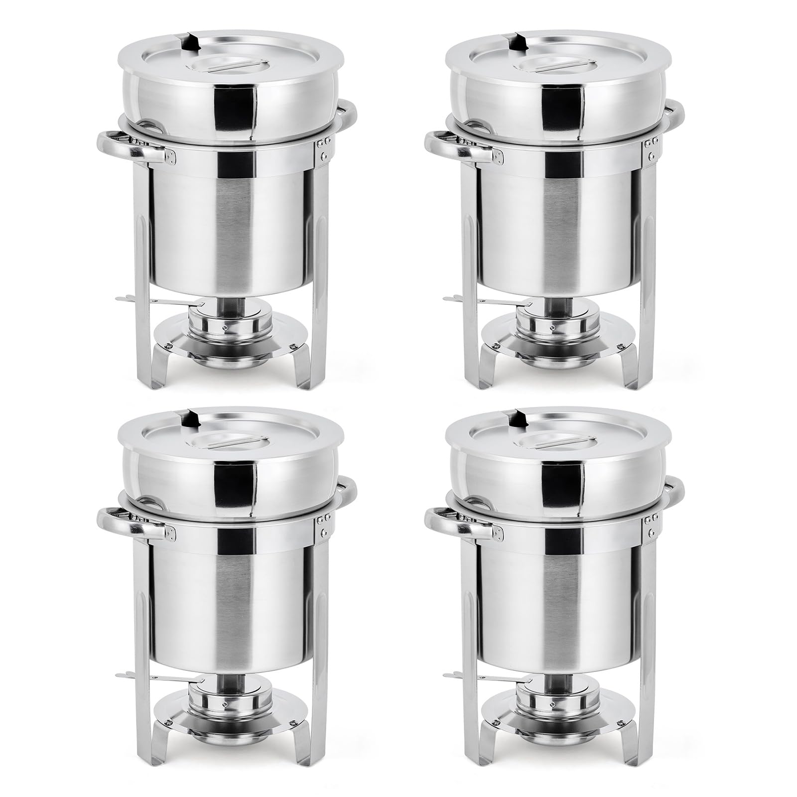 Commercial 11QT Soup Chafer Set, 4 Pack Stainless Steel Round Food Warmers Set with Pot, Notched Lids & Fuel Containers, Soup Warmers Ideal for Buffet Service & Event Catering