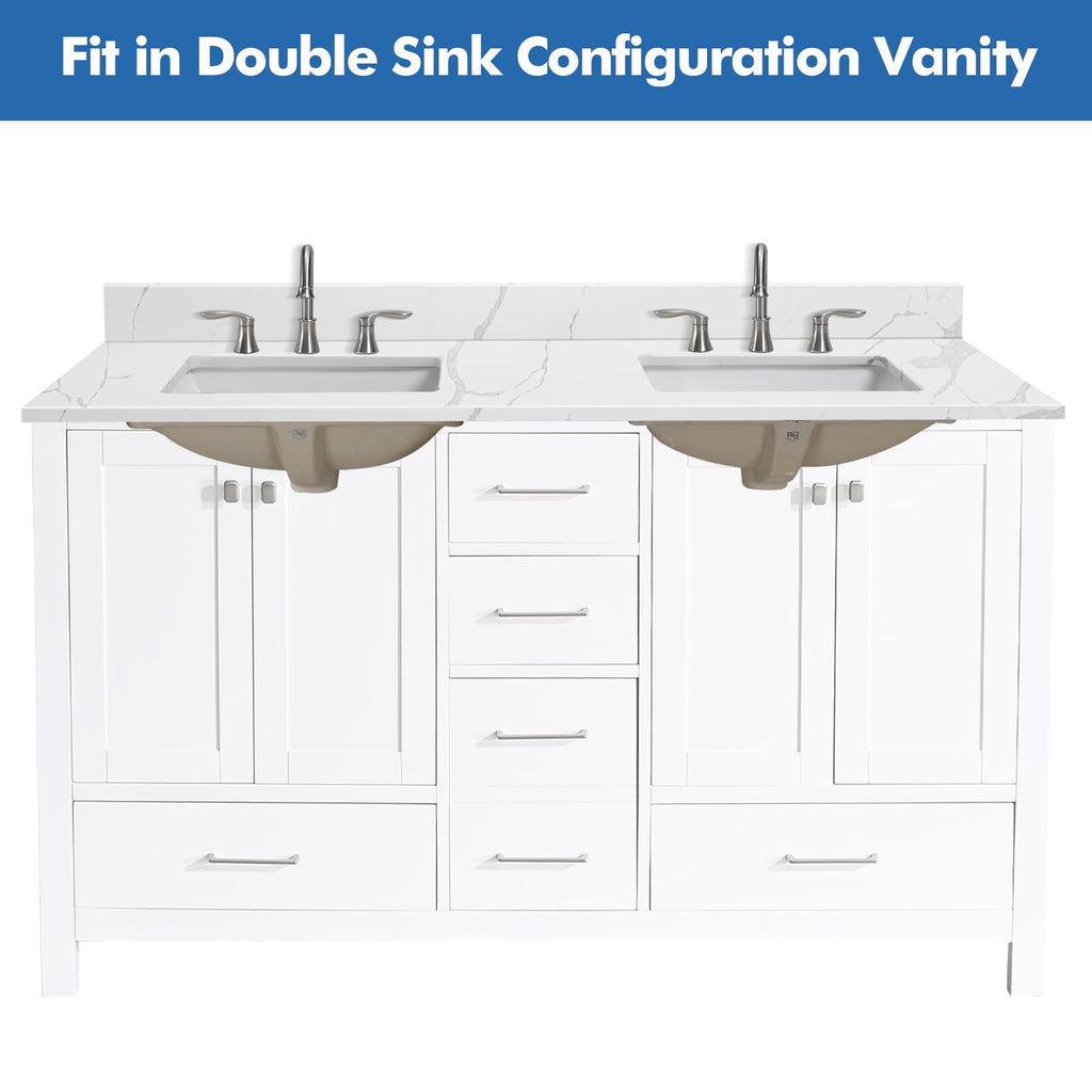 EQLOO 60 in.W x 22 in.D Quartz Calacatta River Vanity Top,with Undermount Double Sink Vanity Top,with Two Sidesplash & One Backsplash,8 Inch Faucet Hole Spread Bathroom Vanity Sink Countertop
