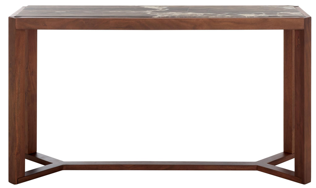 SAFAVIEH Couture Collection - Bernardi Walnut & Brown Marble Top Console Table with Solid Wood Base, Modern Accent Entryway Table (SFV9745B)