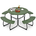 Tangkula 8 Person Picnic Table, Outdoor Round Picnic Table with 4 Built-in Benches, Umbrella Hole, Metal Frame & HDPE Tabletop, Outside Table and Bench Set for Backyard, 2300lbs Weight Capacity
