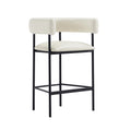 Manhattan Comfort Onda Counter Height Stools for Kitchen and Dining Room, Upholstered in Vegan Leather, Island Chairs with Metal Frame, Wraparound Design, Fully Assembled Furniture, Ivory
