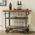 Serving Cart - Vintage Style 3-Tier Metal and Wood Rolling Trolley with Locking Wheels for Restaurants and Home Use