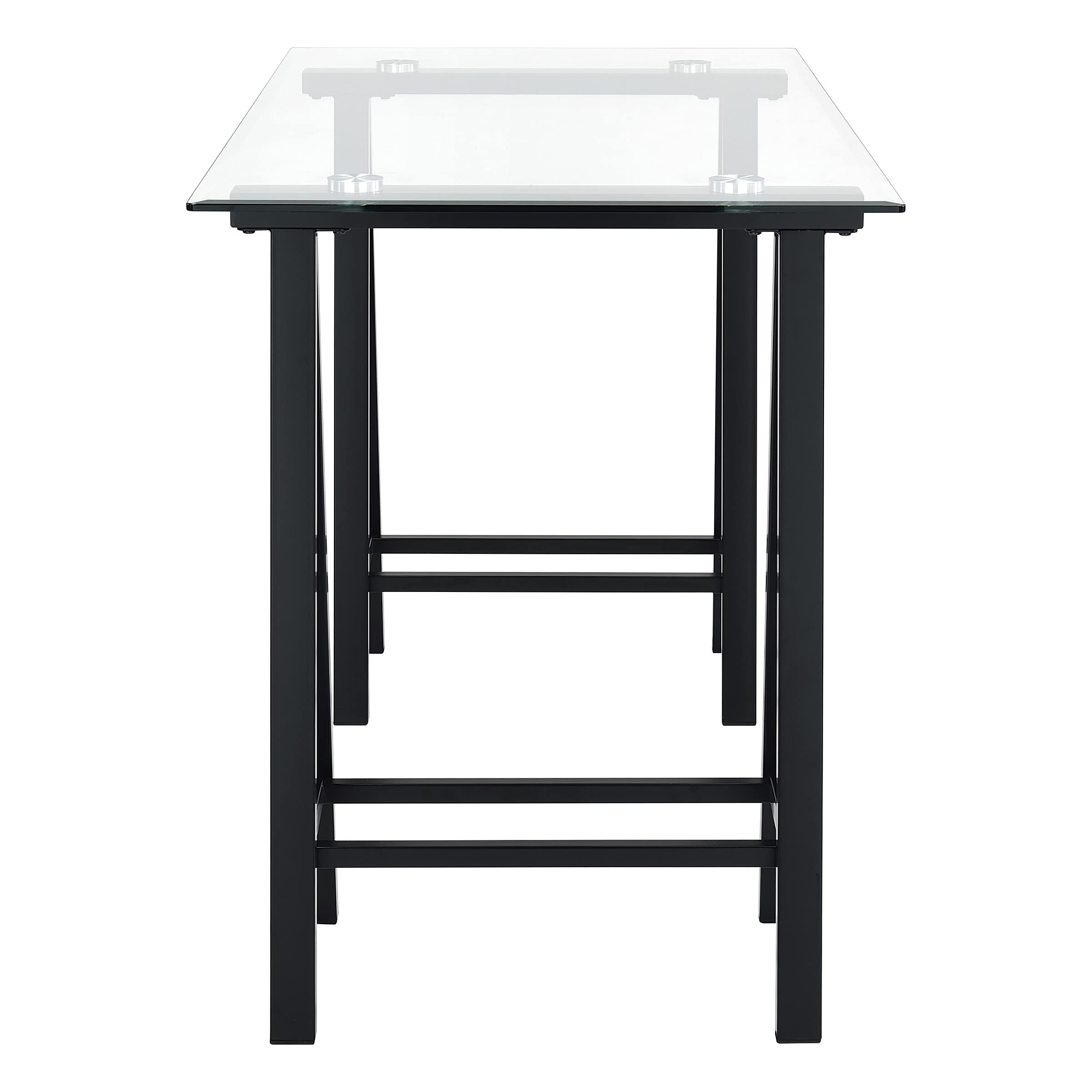 OSP Home Furnishings Middleton 47 Inch Desk with Clear Beveled Glass Top, Black Base