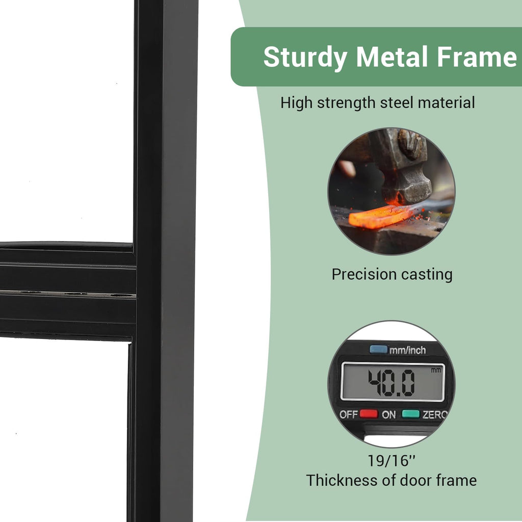 36 x 84" Glass Barn Door with 3-Panel Frosted Tempered Glass, 6 ft Top Mount Sliding Door Kit with Soft Close Mechanism,Black Carbon Steel Tempered Glass Sliding Door,Easy Assembly, Hardware Included