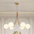 Xeruyiwa 6-Light Modern Gold Sputnik Chandelier Mid Century Brushed Brass Light Fixture with Milk Glass Globes for High Ceiling Dining Room Kitchen Island Living Room