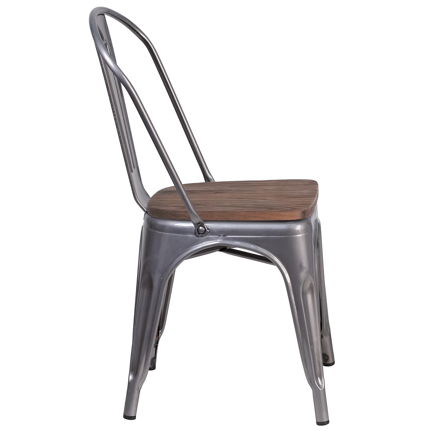 Flash Furniture Lincoln 4 Pack Clear Coated Metal Stackable Chair with Wood Seat
