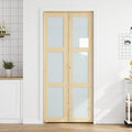 Roymelo Bifold Doors for 36"×80" Opening, Sliding Interior Tempered Frosted Glass Closet Folding Barn Door with Concealed Hardware Kit Included, 3-Panel Frosted Glass, Preassembled Door, DIY staining