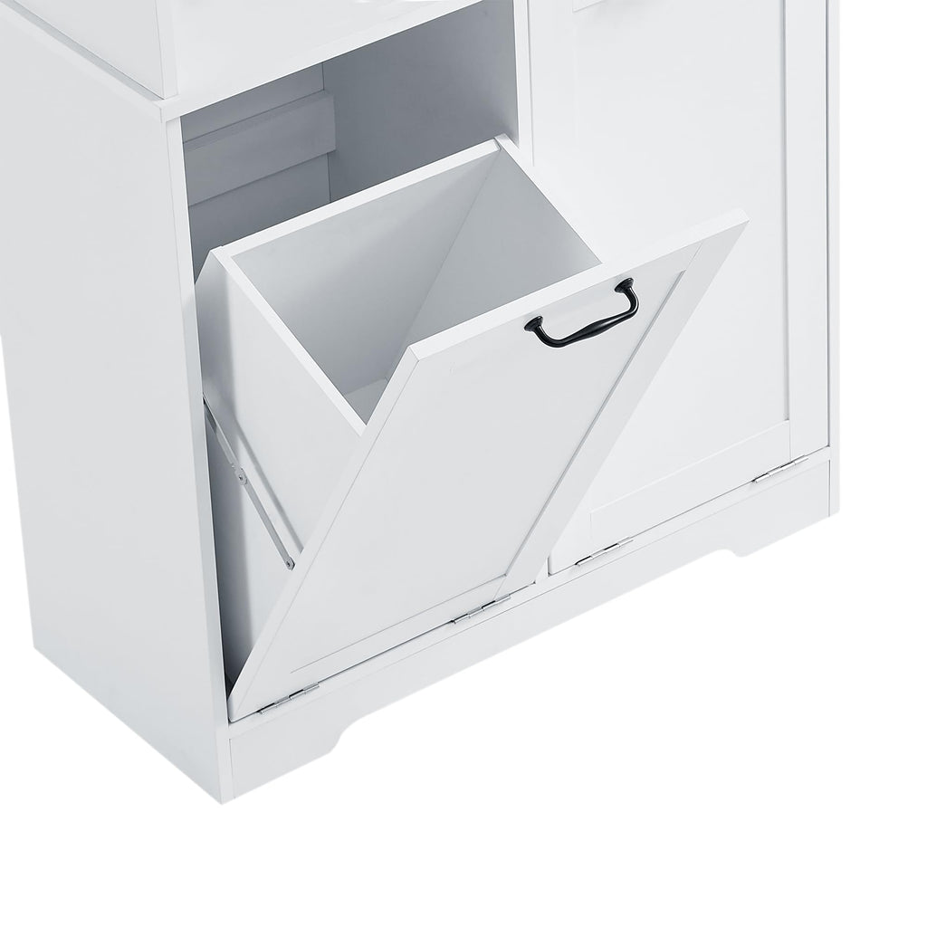 68" Tall Bathroom Storage Cabinet with One Door and Two Laundry Hampers for Home Display Organizer, Adjustable Shelf, White