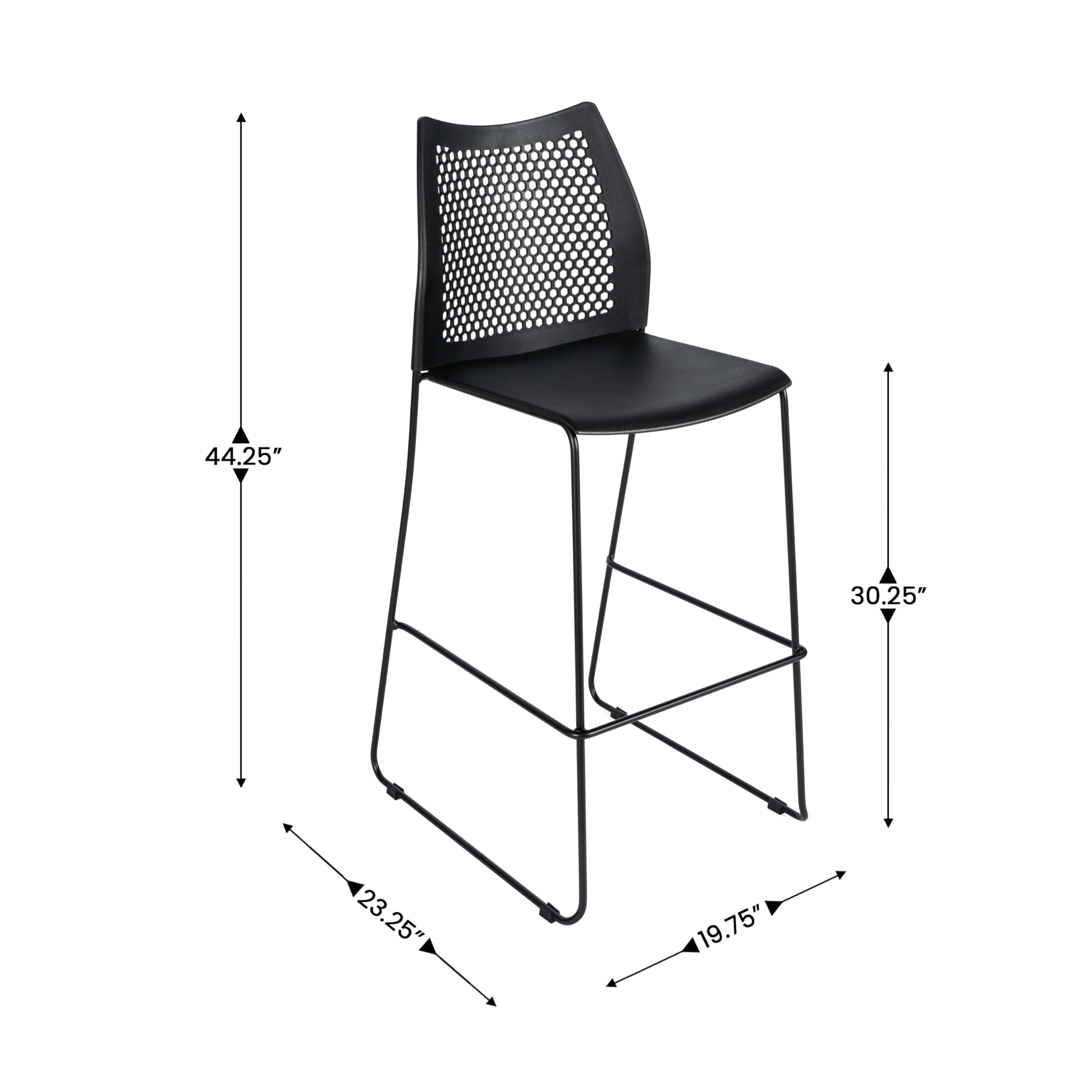 Flash Furniture Hercules Stacking Bar Height Stool with Vented Backrest and Black Powder Coated Steel Sled Base with Integrated Footrest, Commercial Portable Stool, Set of 3, Black