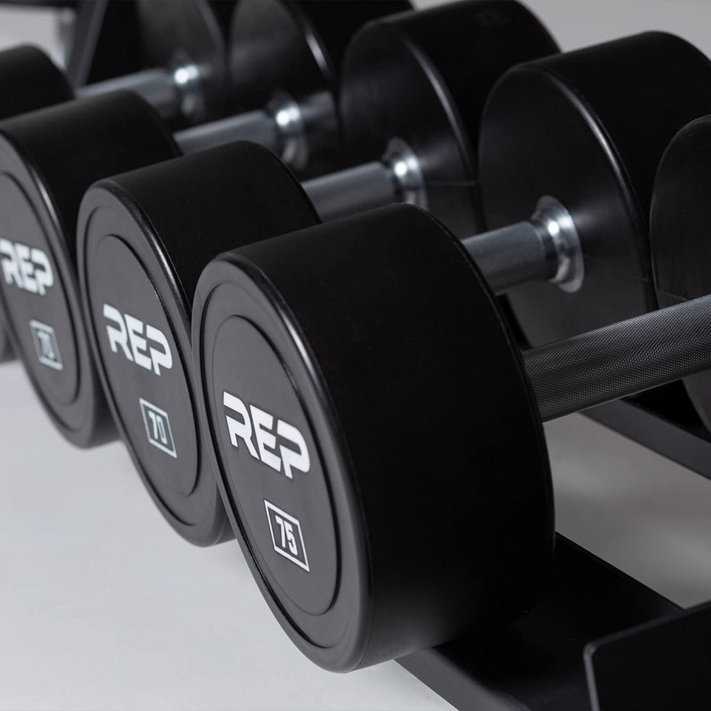 REP Urethane Coated Dumbbell Set - 5-50 lb with 3-Tier Rack
