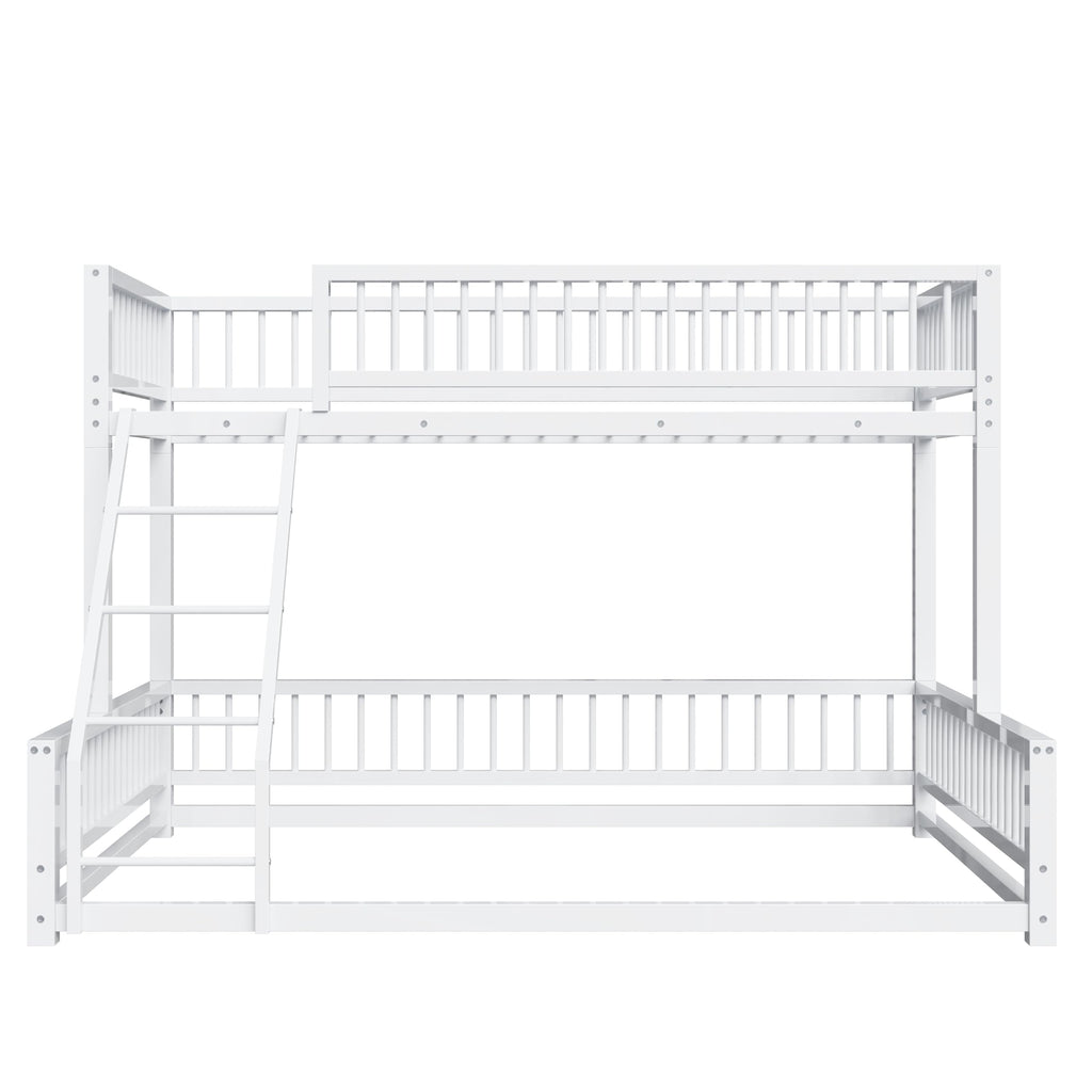 Bellemave Metal Twin XL Over Queen bunk Bed, Floor Twin XL Over Queen Bunk Bed Frame with Ladder and Safety Guardrails, White
