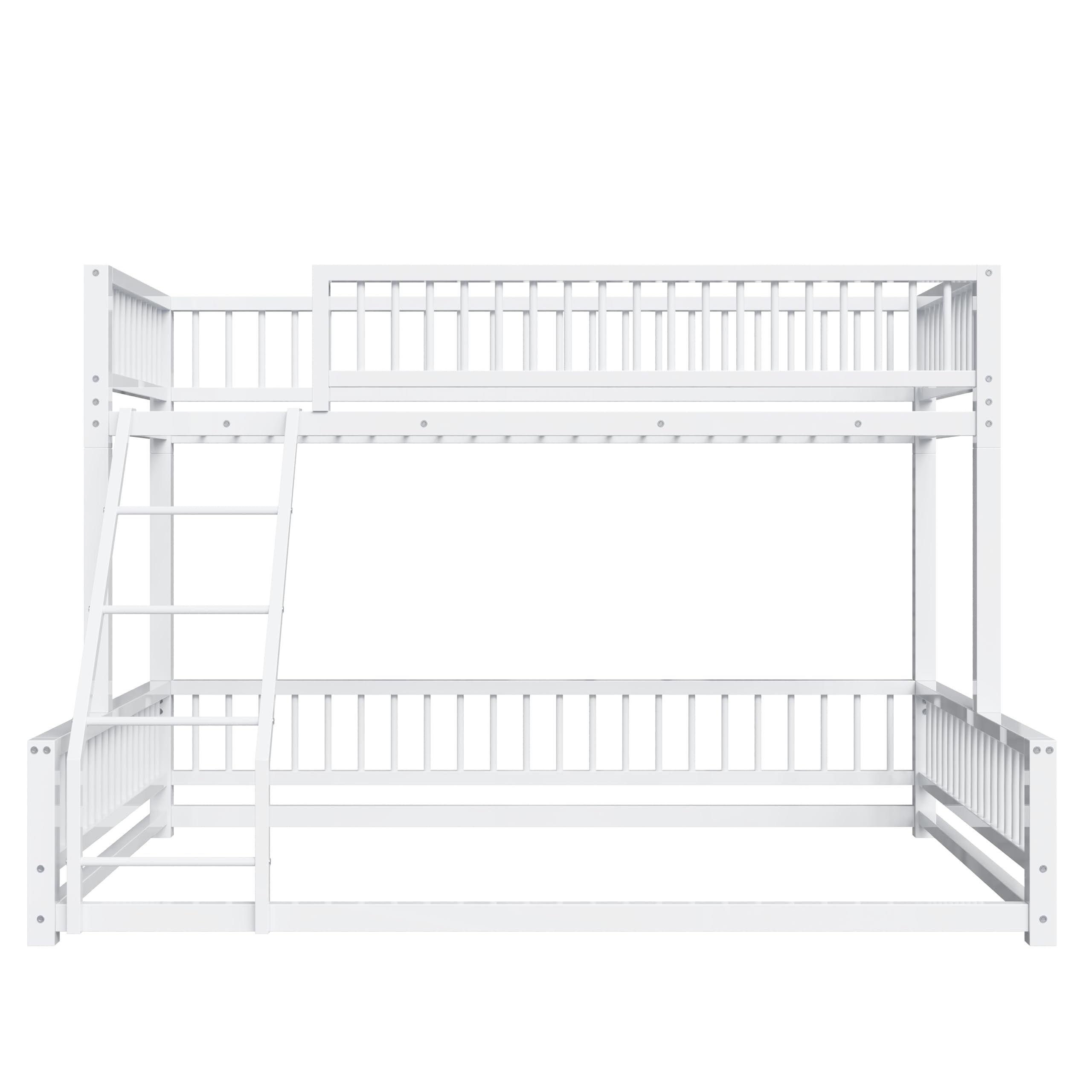 Bellemave Metal Twin XL Over Queen bunk Bed, Floor Twin XL Over Queen Bunk Bed Frame with Ladder and Safety Guardrails, White