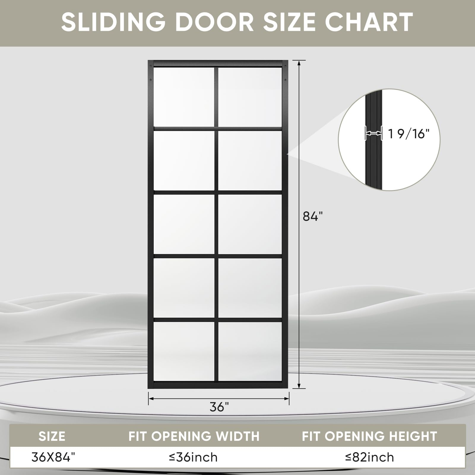 Jubest DIY Glass Sliding Closet Kitchen Door, 36in x 84in Modern French 5-Lite Clear Tempered Glass Aluminum Frame, Easy Assembly