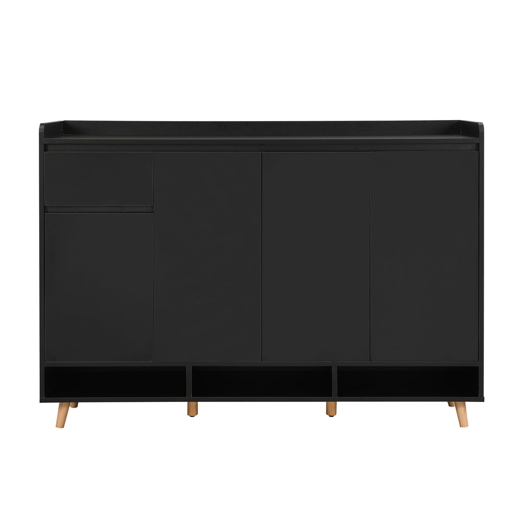 Ball & Cast 55" Modern Shoe Cabinet with Doors and Drawer, Freestanding Shoes Rack with Solid Wood Legs & Adjustable Shelf, Storage Sideboard for Entryway,Living Room,Hallway,Bedroom Black