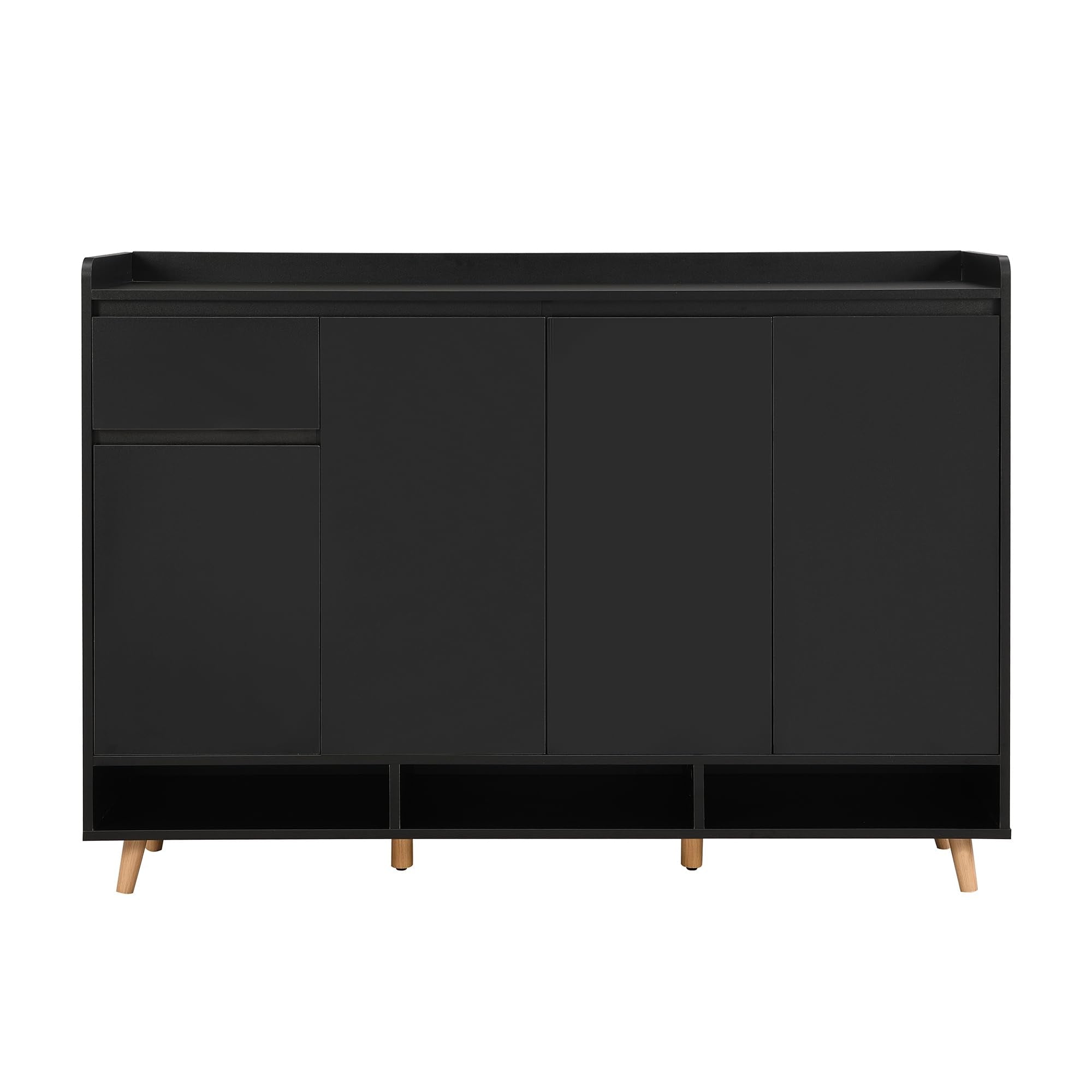 Ball & Cast 55" Modern Shoe Cabinet with Doors and Drawer, Freestanding Shoes Rack with Solid Wood Legs & Adjustable Shelf, Storage Sideboard for Entryway,Living Room,Hallway,Bedroom Black