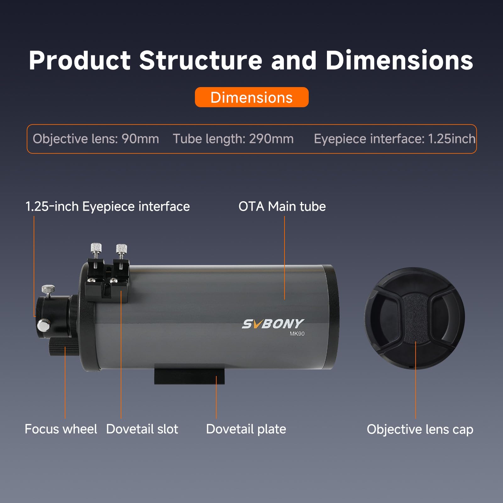 SVBONY MK90 Spotting Scope, Maksutov Cassegrain Telescope for Adults Astronomy, 90mm Aperture, Compact and Lightweight Spotting Scope for Terrestrial and Sky Viewing, Planet Visual and Photography