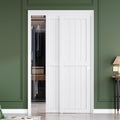 FREDBECK Sliding Closet Doors 48x80(Double 25inch),Bypass Barn Door with Hardware,for Bedroom,White,H Frame,Assemble Required