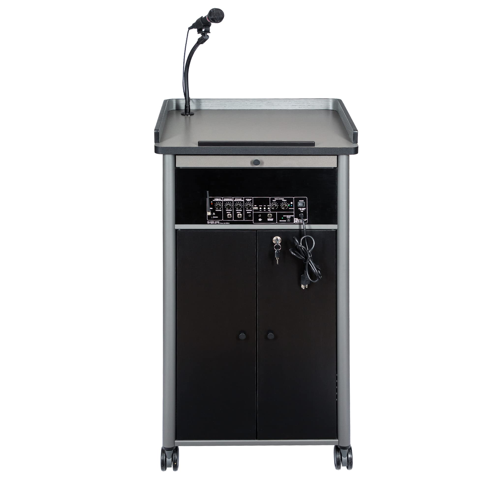OEF Furnishings CoreSound Media Series Floor-Standing Mobile Lectern (No Microphone, AC Powered, Charcoal Finish)