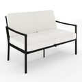 Martha Stewart Lily Pond All-Weather Patio Loveseat with Elevated Backrest Design and Steel Frame in Black with Cream Cushions