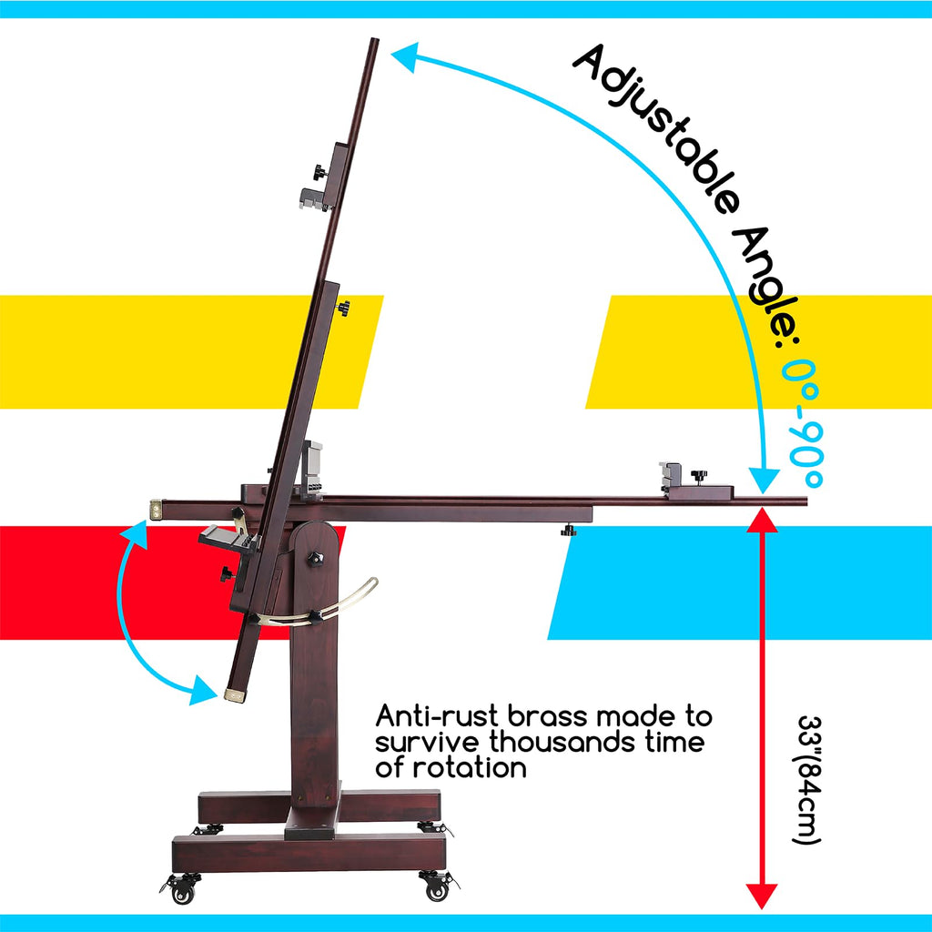MEEDEN Heavy Duty Painting Easel: Professional Solid Beechwood Large Easel Holds Canvas Art up to 71” High - Tilts Flat Easily Wooden Floor Easel for Adult Artist Beginners Art Studios