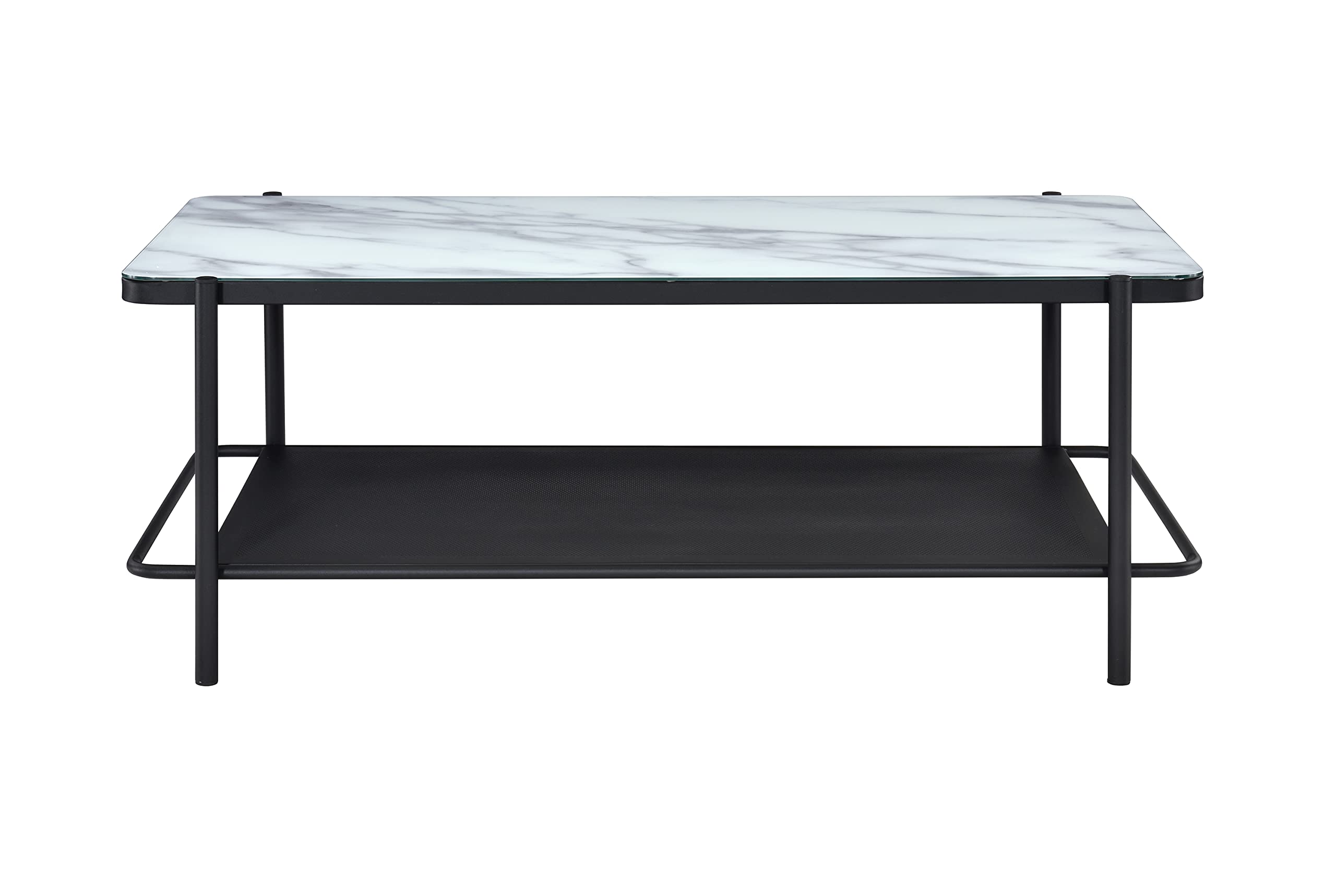Furniture of America Basil Industrial 1-Shelf, Faux Marble Top Steel 48 in. Rectangle Coffee Table for Living, Bedroom, Reception Room, Black and White