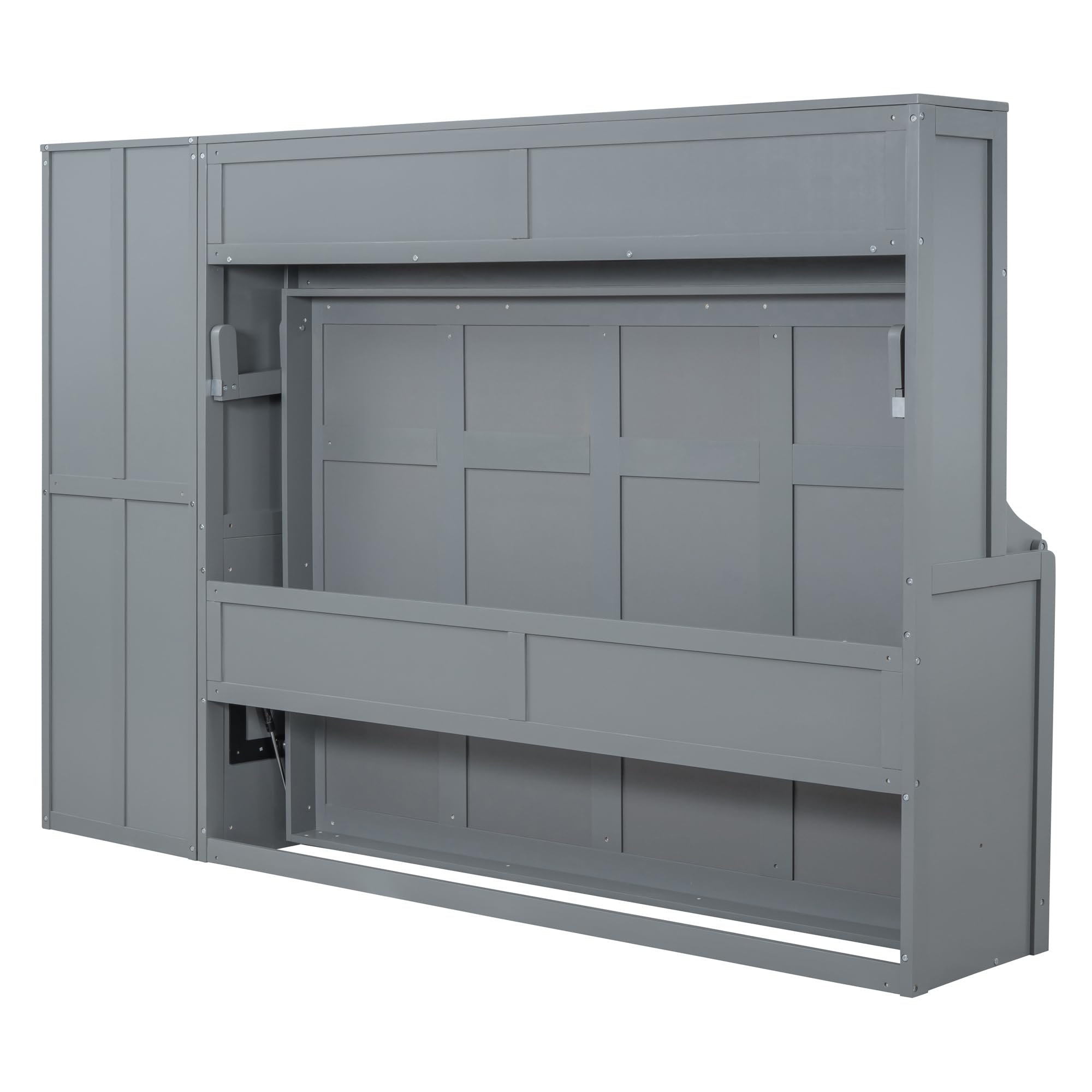 Ball & Cast Queen Size Murphy Bed Wall Chest with Closet and Storage Drawers,Wood Hideaway Platform Bedframe can be Folded,Easy Assembly,for Kids Bedroom,Student Dorms,Gray