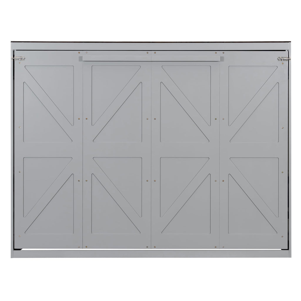 Merax Queen Murphy Bed Wall Bed with USB Ports, Foldable Cabinet Bed Frame, Space Saving Hideaway Bed with Wooden Slats, No Box Spring Required for Guest Room, Apartment, Queen