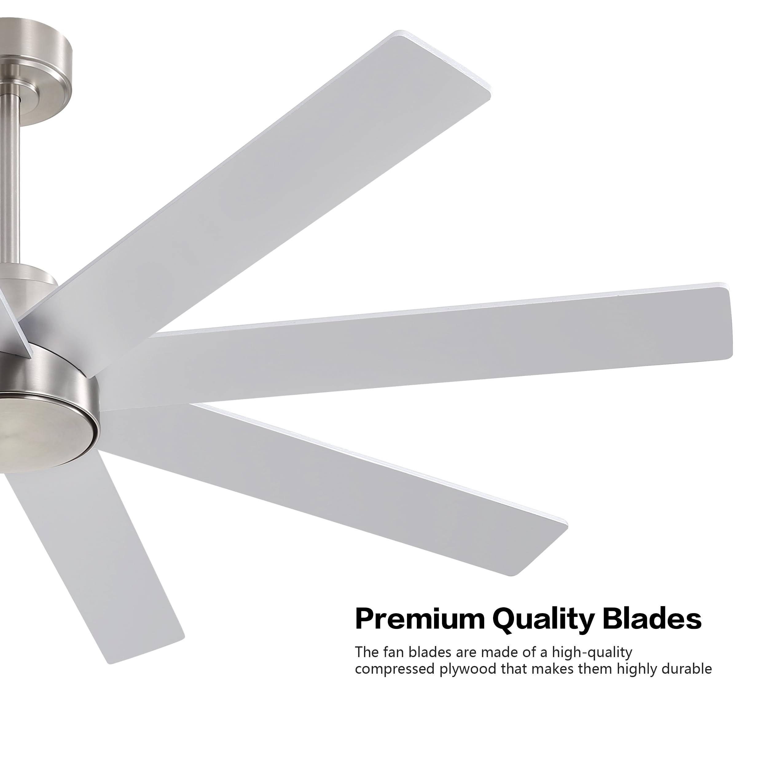 WINGBO 60" Large DC Ceiling Fans without Lights, 3 Downrods, 8 Plywood Blades, 6-Speeds Reversible DC Motor, Indoor Ceiling Fan No Lights for Bedroom Living Room Patio, Brushed Nickel and Silver