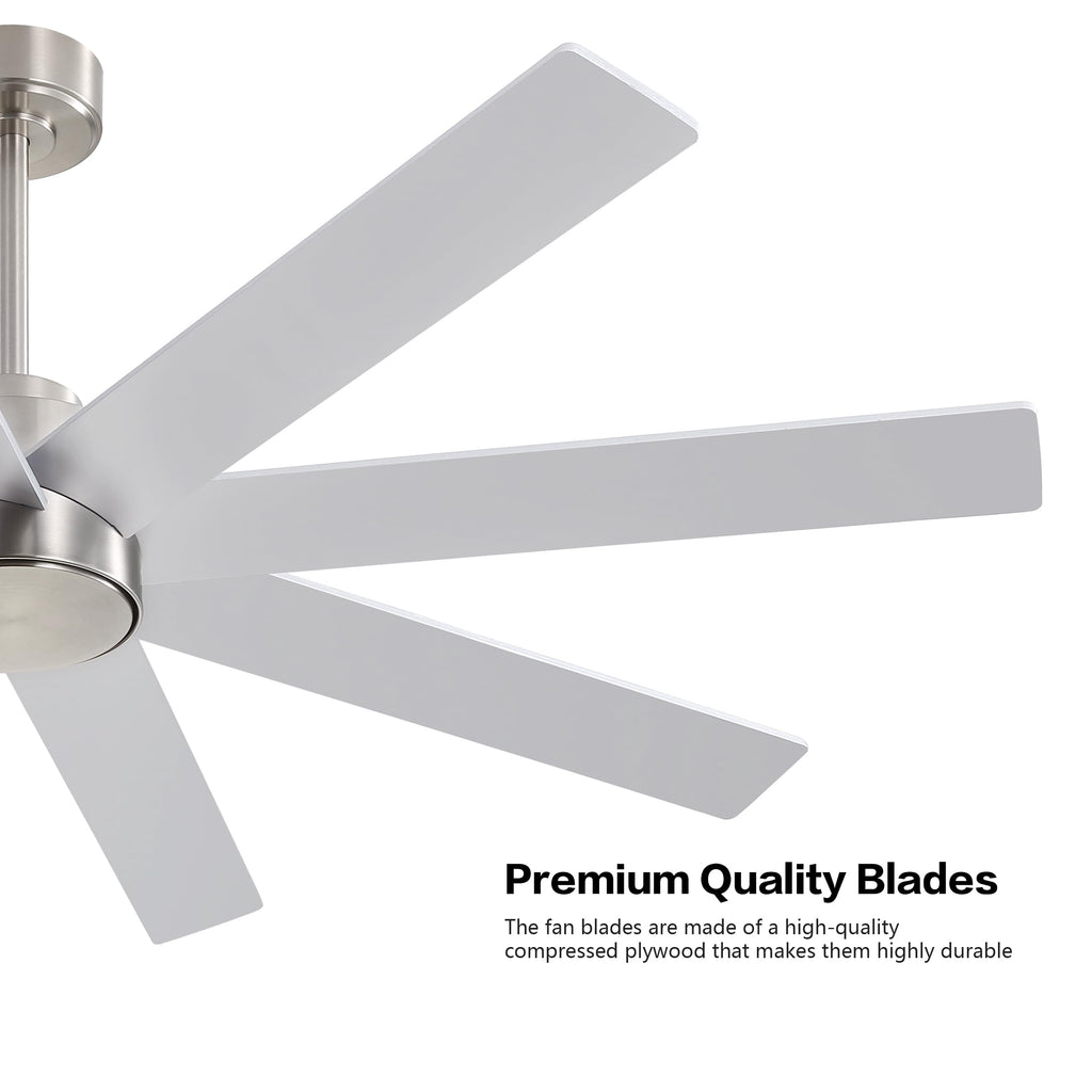 WINGBO 72" Large DC Ceiling Fans without Lights, 3 Downrods, 8 Plywood Blades, 6-Speeds Reversible DC Motor, Indoor Ceiling Fan No Lights for Bedroom Living Room Patio, Brushed Nickel and Silver