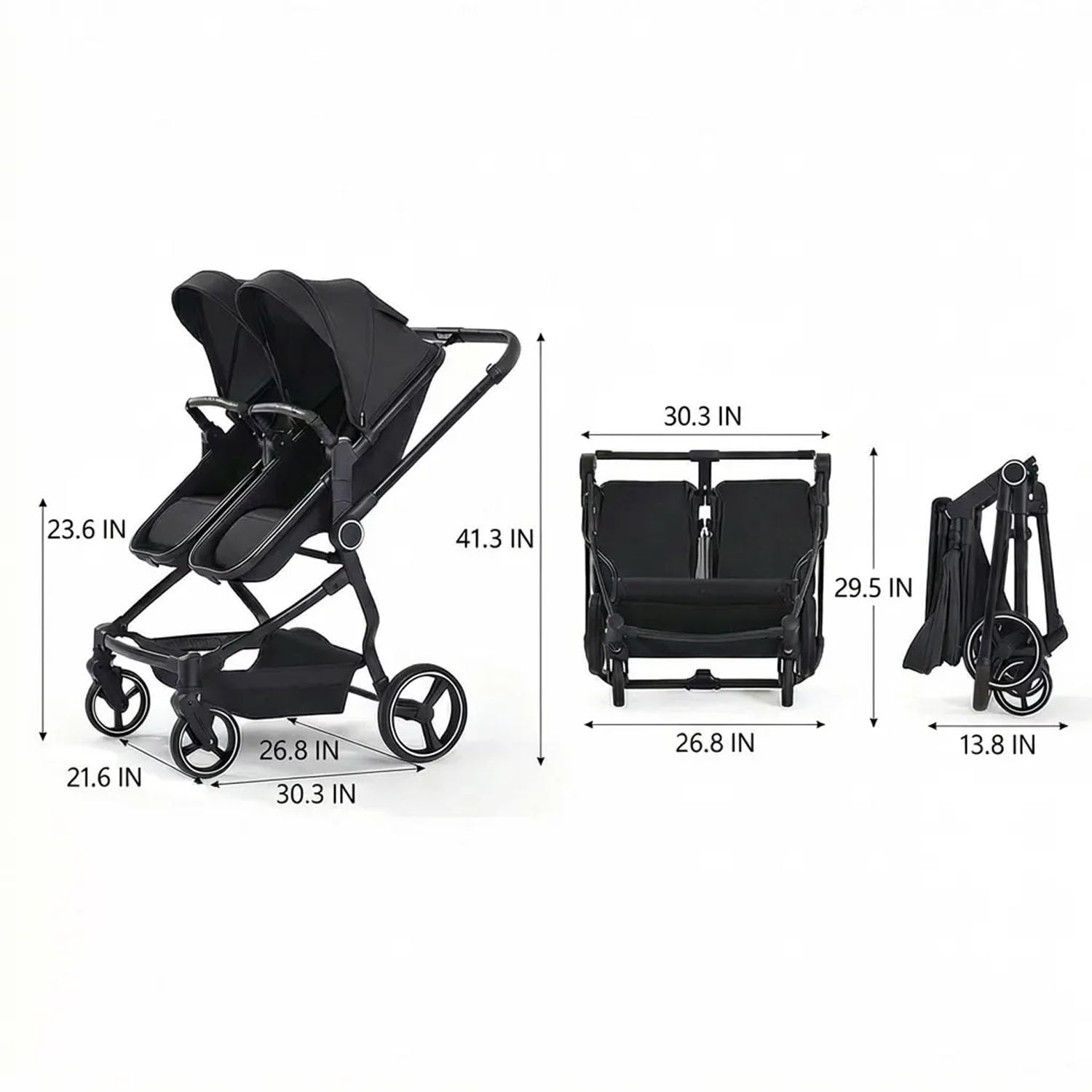 TALENBEEN Double Stroller for Infant and Toddler, Lightweight Side by Side Twin Baby Stroller, 26.8" Slim Design Fits Doors, Compact Foldable Travel Stroller, Independent Recline, Black