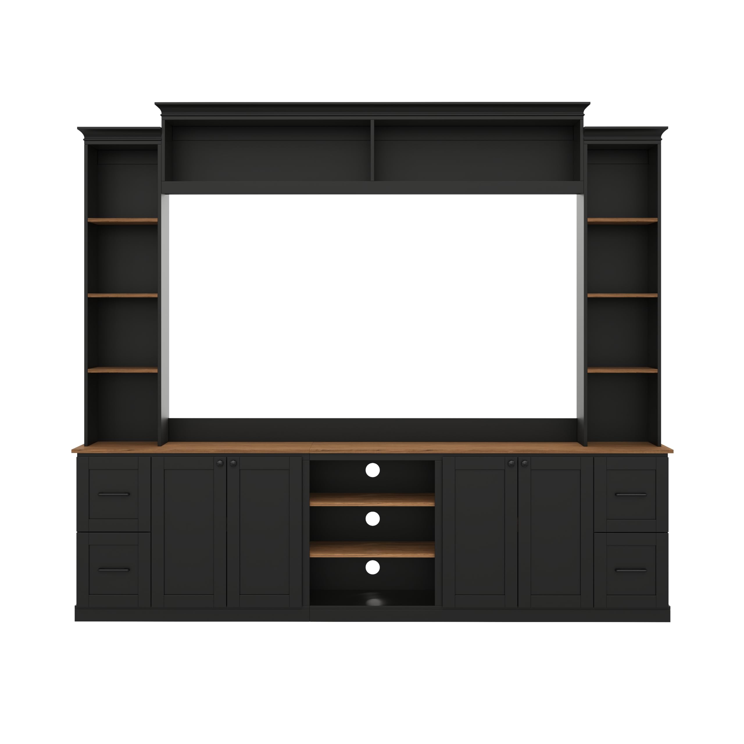 Ball & Cast 94.8" Entertainment Center Wall Unit with Bookshelf for TVs Up to 70",Farmhouse Large TV Stand with Walnut Adjustable Shelves,Retro Media Console with 4 Drawers for Living Room,Black