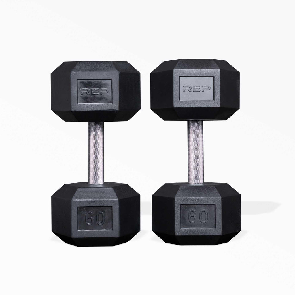 Rep Fitness 55lb-75 lb Dumbbell Set- Rubber Hex, Low Odor, Fully Knurled- Made for Heavy Lifting