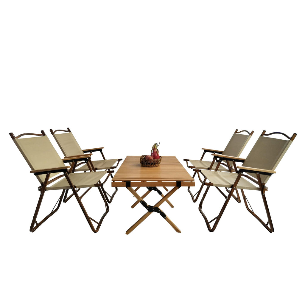 Wooden Folding Dining Set with 4 Chairs, Portable Picnic Table Set for Outdoor Camping and Indoor Kids