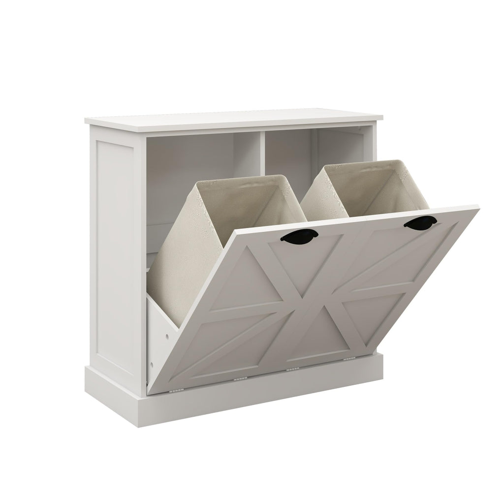 Modern Contemporary Laundry Sorter Cabinet, Two-Compartment Tilt-Out, for Bathroom Living Room Hallway