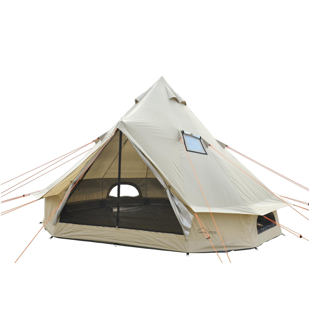 DANCHEL OUTDOOR B2A Portable Bell Tent No Center Pole, 4 Season Yurt with Stove Jack Spacious Interior for 4 Person Camping Hiking Glamping 300D Oxford Nylon,16.4ft/5m Khaki