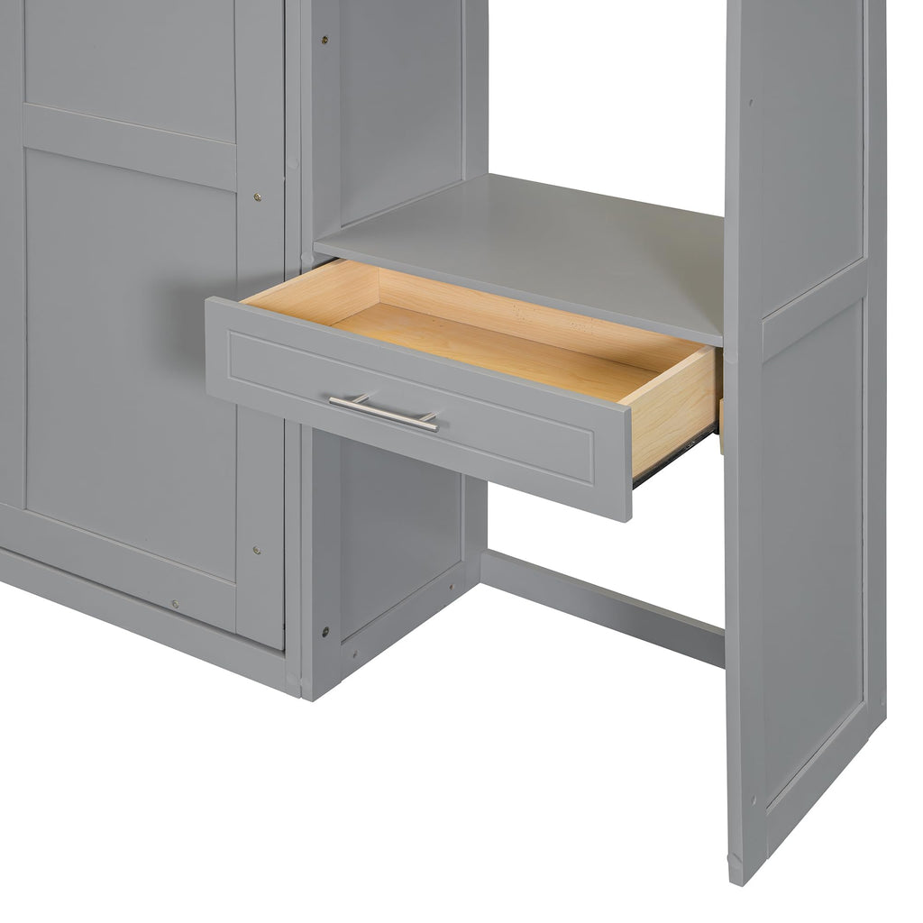 Merax Queen Size Wall Murphy Bed with Desk, Top Cabinet and Storage Shelves, Space Saving Foldable Bed, Wooden Bed Frame