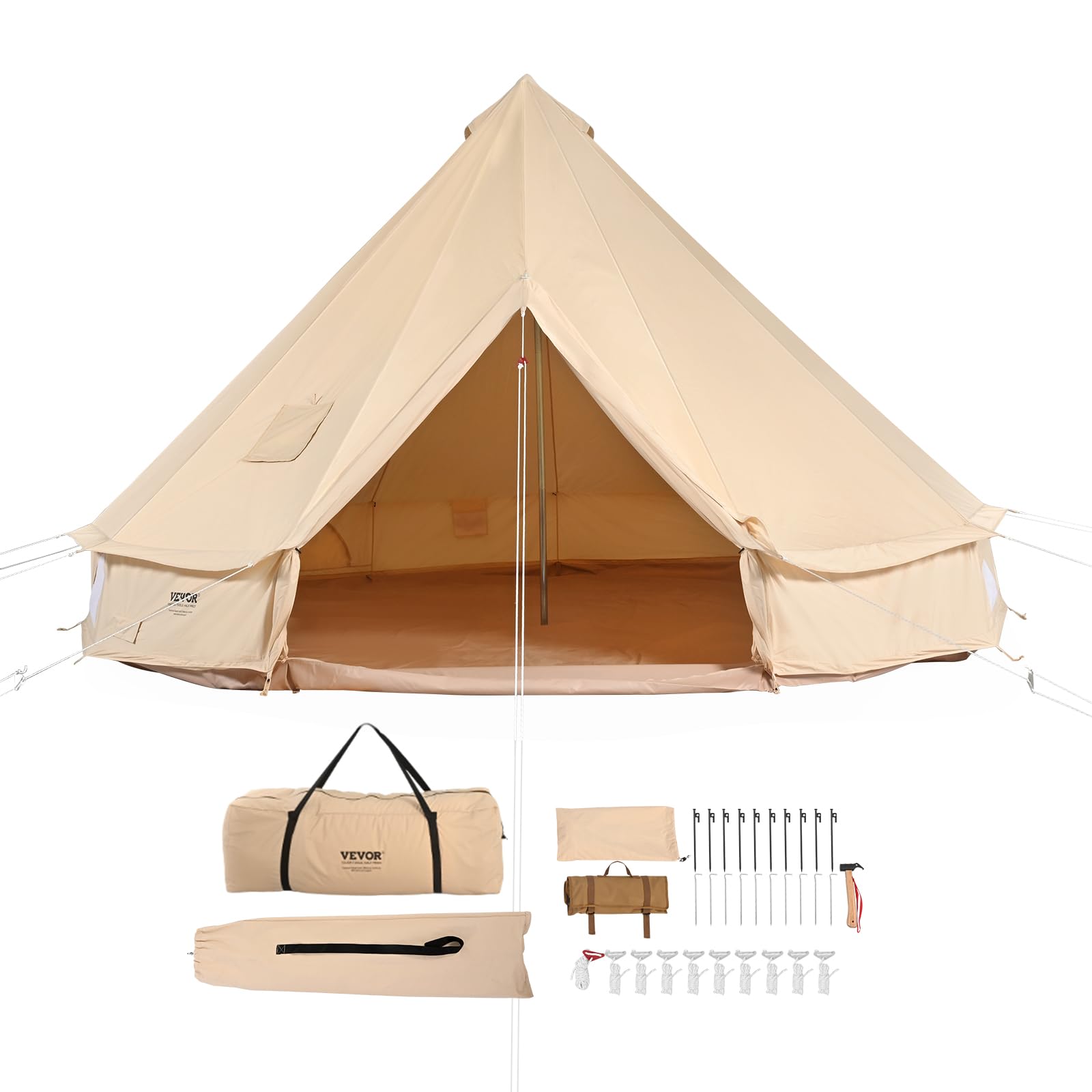 VEVOR Canvas Bell Tent, 4 Seasons 3 m/9.8ft Yurt Tent, Canvas Tent for Camping with Stove Jack, Family Camping Outdoor Hunting Party