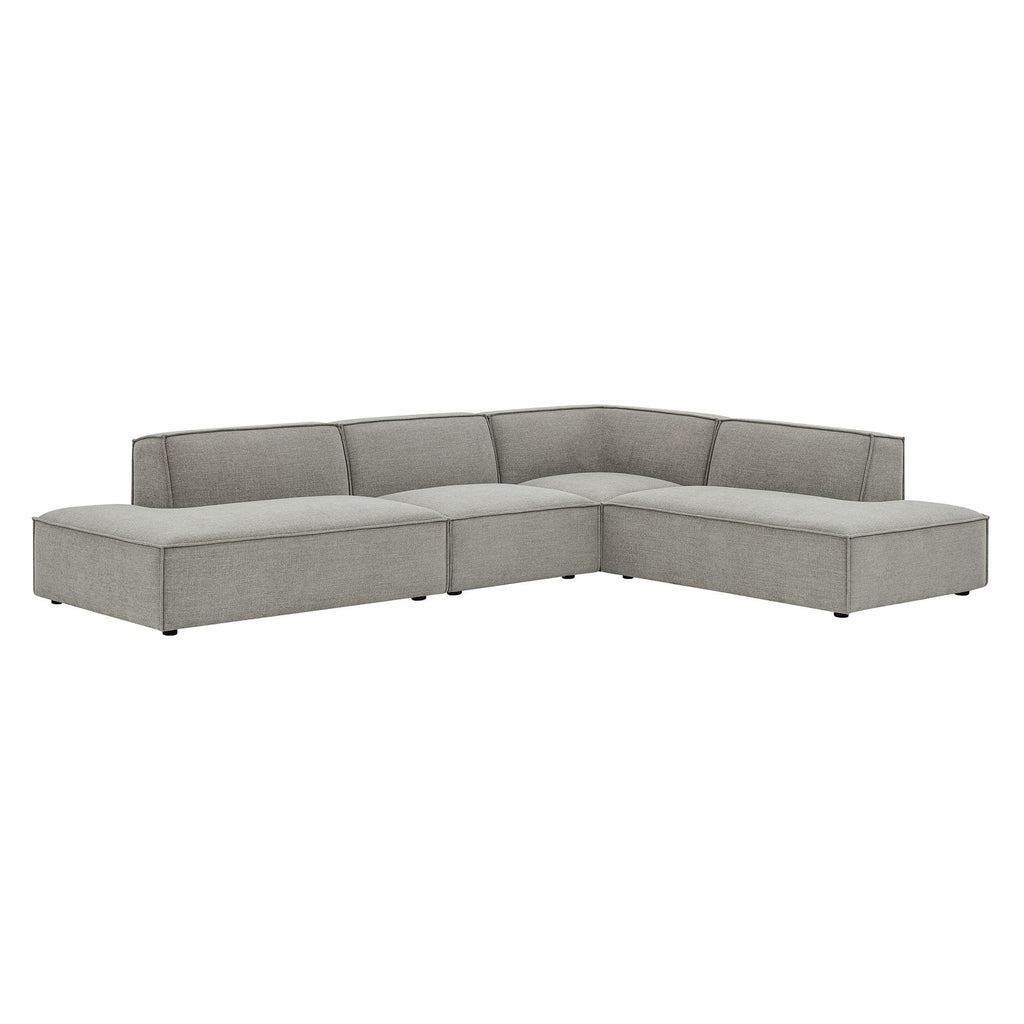 Modway Restore Performance Fabric Upholstered 4-Piece Modular L-Shaped Armless Sectional Sofa in Pewter – Low Profile Couch with Coil Seat Support and French Piping