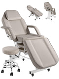 Hicomony Tattoo Chair for Client with Rolling Stool and Wheels, Tattoo Bed Adjustable Beauty Salon Spa Table 360 Swivel Facial Beds for Esthetician Bed