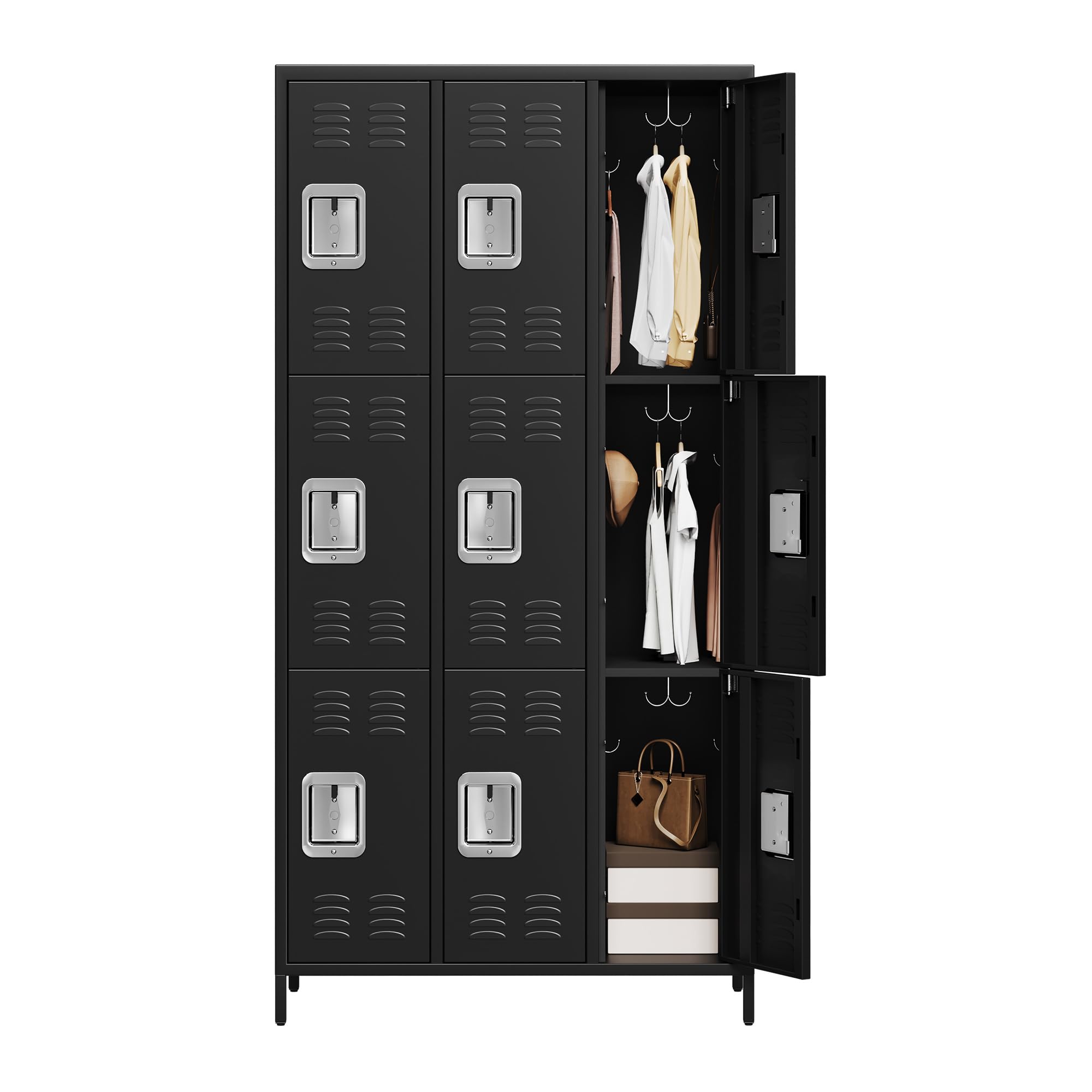 GAOMON Locker for Employees, 9 Doors Locker Cabinet with Hooks, Storage Locker for Home, Office, Gym, School, Assembly Required, Black
