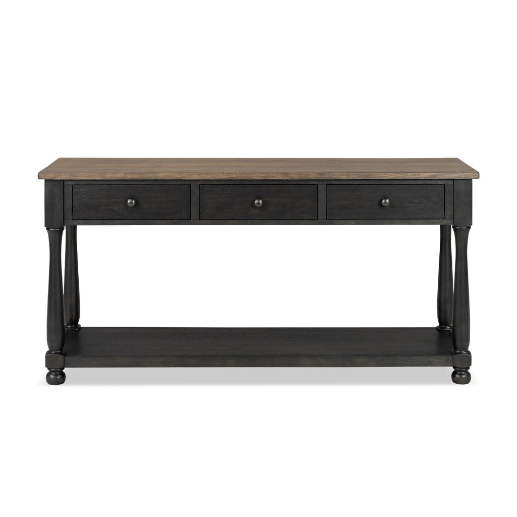 Furniture of America Narella Solid Wood 60-inch Sofa Table with 3 Drawers, Farmhouse Legs and Ball-Bearing Glide for Living Room, Weathered Black