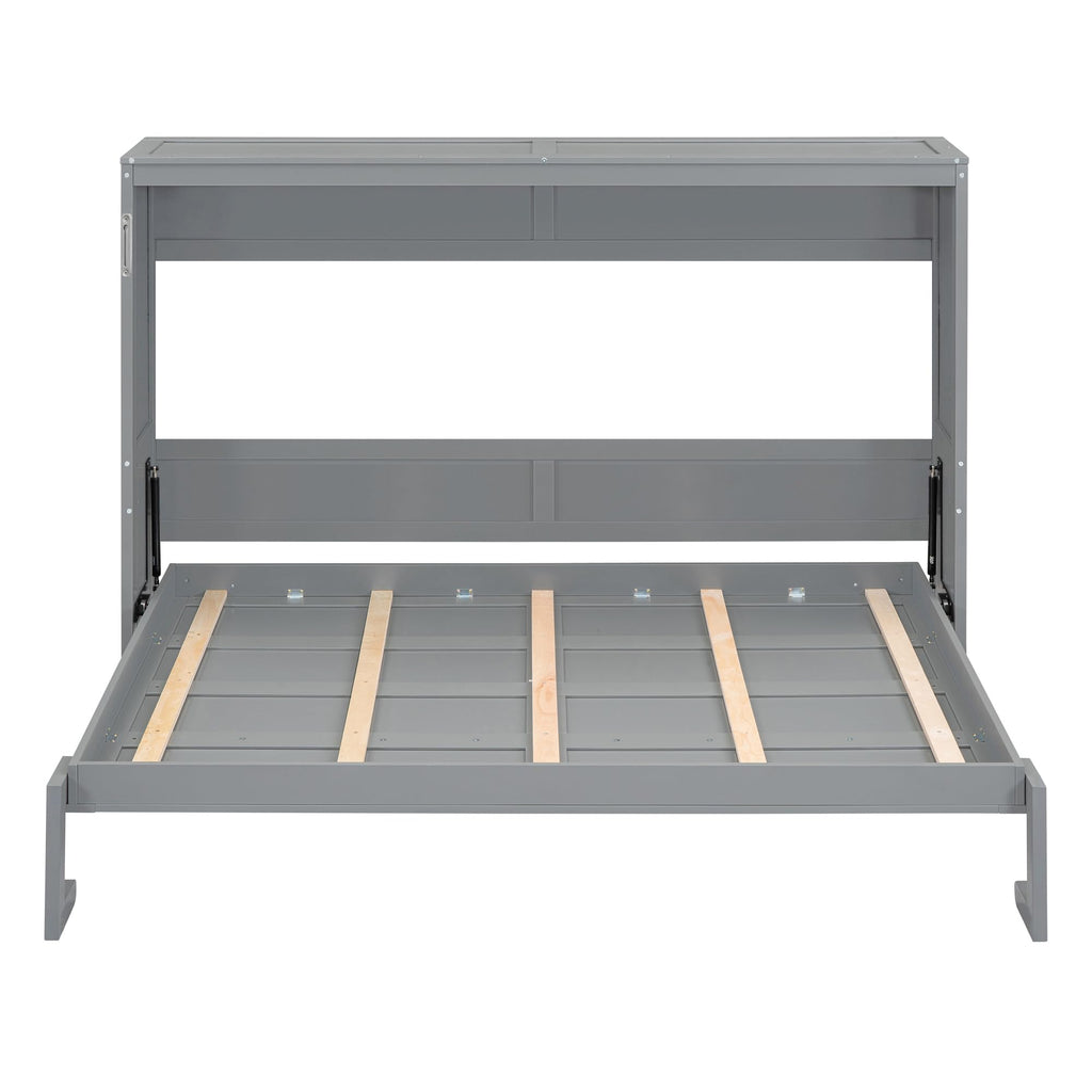 Merax Modern Murphy Cabinet Bed, Solid Wood Wall Platform Bed/No Box Spring Needed/Easy Assemble/Full,Gray