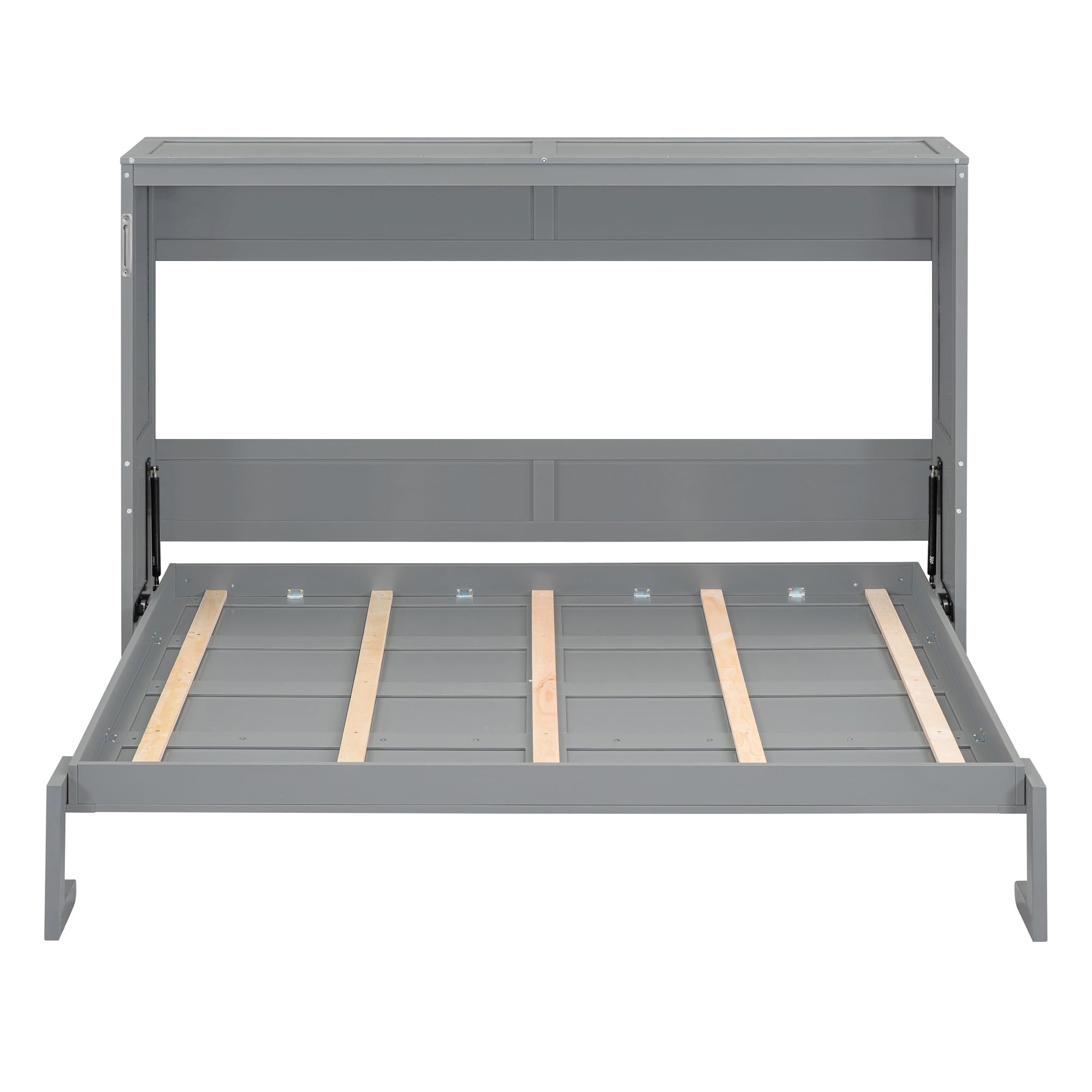 Merax Modern Murphy Cabinet Bed, Solid Wood Wall Platform Bed/No Box Spring Needed/Easy Assemble/Full,Gray
