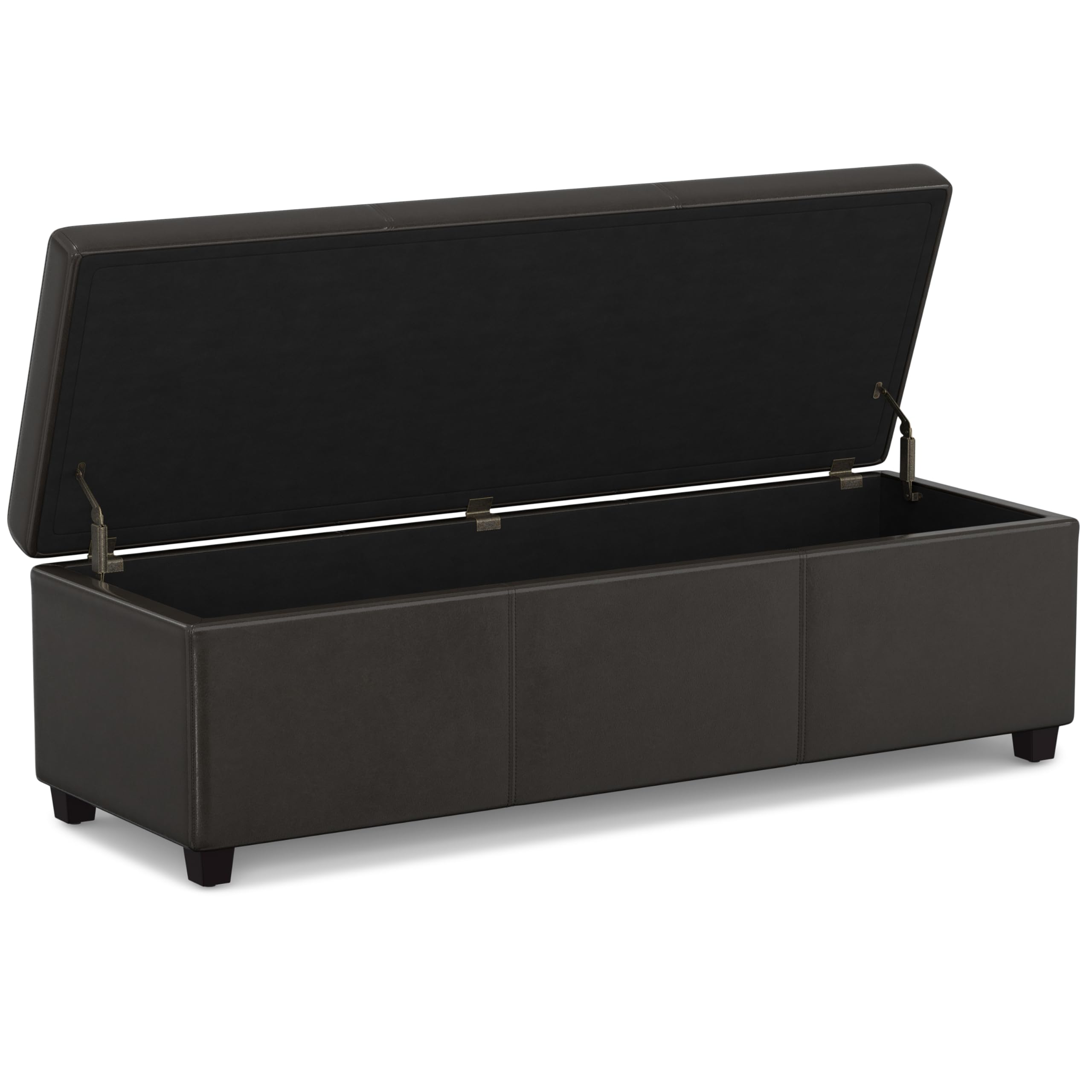 SIMPLIHOME Avalon Extra Large Storage Ottoman Bench - 54 inch Wide Upholstered Vegan Leather Rectangular Lift-Top Ottoman in Tanners Brown, Contemporary Bench for Living Room with Hidden Storage