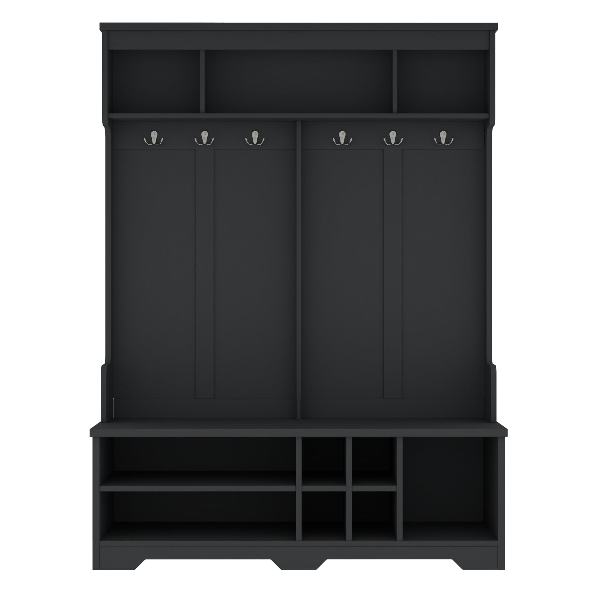 Ball & Cast 59.1" Hall Tree with Bench and Shoe Storage,3-in-1 Entryway Cabinet with Metal Hooks,Modern Coat Rack with Shoe Cubbies for Mudroom,Living Room,Hallway,Black